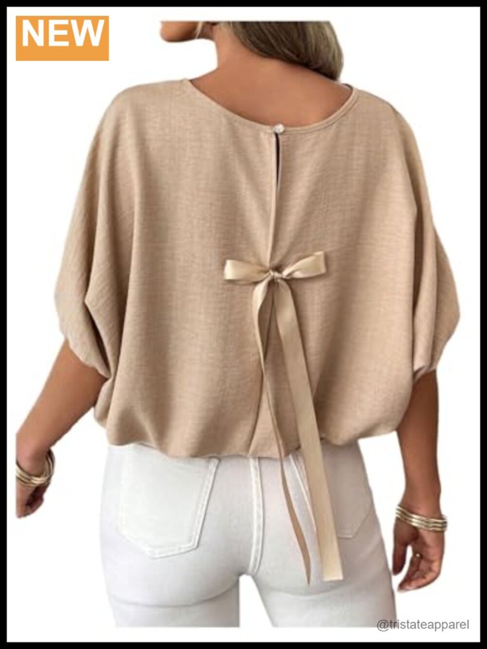 Women's 3/4 Sleeve Bow Back Blouse Business Casual Tunic Top